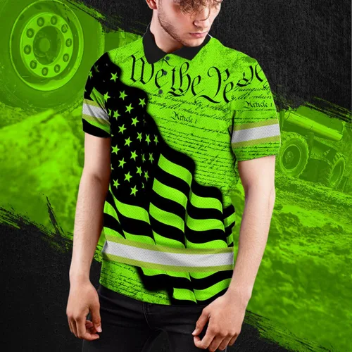 Miniatura 7 de Maddly Polo de alta visibilidad con diseño de calavera y bandera de Estados Unidos, ropa de trabajo patriótica con nombre personalizado