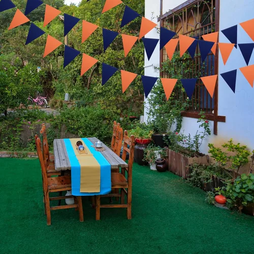 Miniatura 6 de Meetppy Paquete de 3 banderines de papel naranja y azul marino con purpurina de doble cara, banderines de papel triangulares, decoración colgante