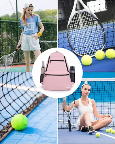 Miniatura 6 de Sucipi Bolsa de Tenis Profesional Mochila de Tenis para Hombres y Mujeres Bolsas de Raqueta con Capacidad para 2 Raquetas con Compartimento Rosa