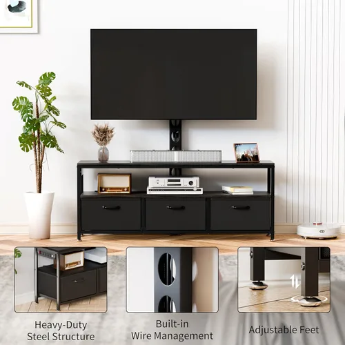 Miniatura 8 de JUSTOGO Soporte de TV con montaje y toma de corriente, soporte de TV con montaje y almacenamiento para sala de estar, centro de entretenimiento