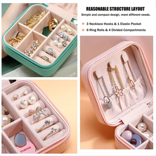 Miniatura 3 de MODENGKONGJIAN Mini estuche de viaje de joyería caja organizadora de joyas de viaje de piel sintética pequeño soporte portátil de almacenamiento