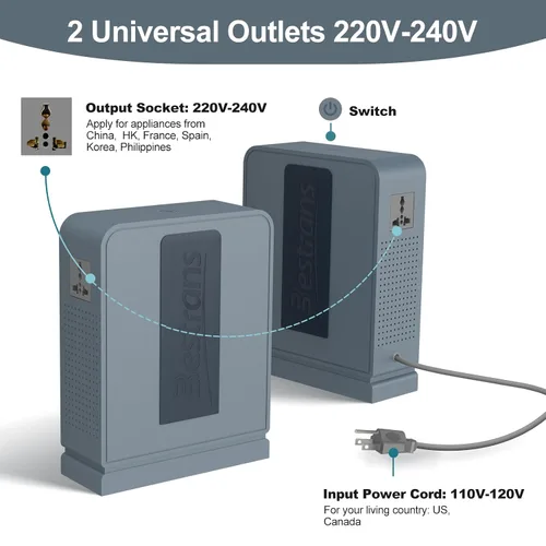 Miniatura 3 de Transformador elevador de 2000 W, convertidor de 110 V a 220 V, convertidor de voltaje resistente de 110 V-120 V a 220 V-240 V con dos tomas