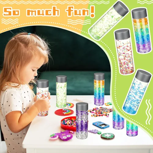 Miniatura 7 de Hoolerry 16 botellas sensoriales de plástico vacías con tapas, botellas de agua sensoriales de plástico transparente reutilizables para Gris
