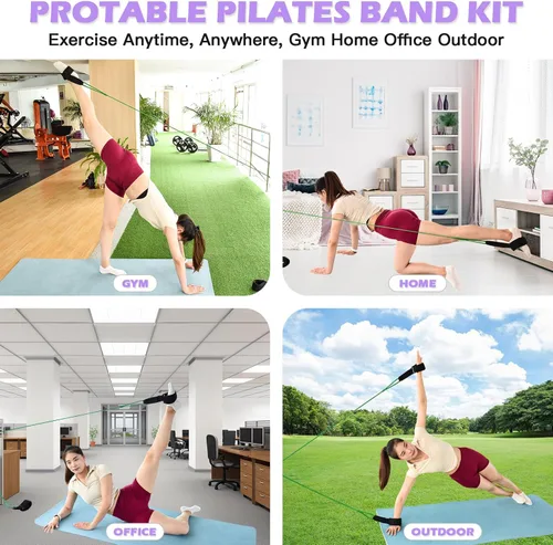 Miniatura 6 de ATENTO Sistema de pilates de resistencia, estilo reformador, pilates ligeros y portátiles para gimnasio en casa, 2 bandas de resistencia, 1 anclaje