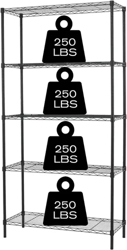 Miniatura 8 de HCY Estantería de 5 niveles con ruedas, estante de metal resistente NSF de altura ajustable para lavandería, baño, cocina, garaje, despensa, Negro