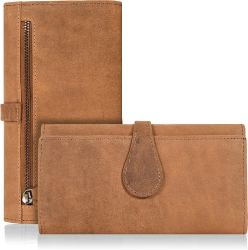 Miniatura 8 de Cartera de cuero genuino para mujer de cuero con bloqueo RFID - Tarjetero triple de diseñador para damas tipo clutch con ventana de identificación