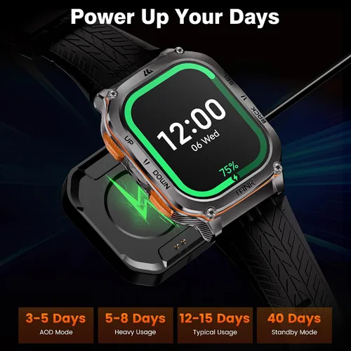 Miniatura 7 de AMAZTIM Reloj inteligente militar con GPS, 6 posicionamiento/brújula satélite, cuerpo de acero inoxidable, impermeable, batería extragrande de 480