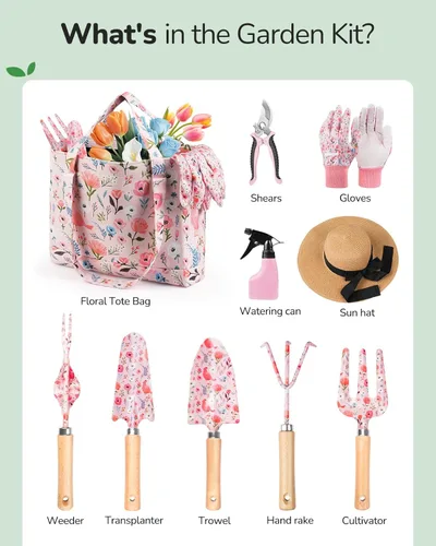 Miniatura 3 de Grenebo Herramientas de Jardinería, Juego de Regalo de Jardinería de 10 Piezas para Mujeres, Herramientas Antióxido y de Alta Resistencia con Bolsa