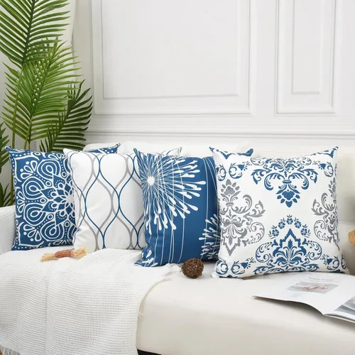 Miniatura 2 de Coliuso Fundas Decorativas para Almohadas de Tiro 16x16 Juego de 4, Azul Moderno Simple Cuadrado Funda de Almohada Cojín para Sofá Sillón