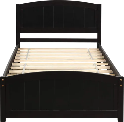 Miniatura 5 de Merax Cama de plataforma de madera tamaño individual, marco de cama con cama nido, no requiere somier, color espresso