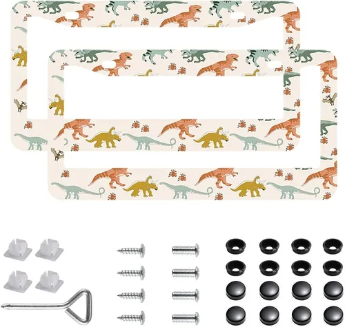 Miniatura 6 de Paquete de 2 marcos para placa de automóvil de acero inoxidable con tornillos, tapas y destornilladores, para mujeres y niñas, diseño de flores de 7
