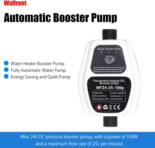 Miniatura 2 de Bomba de refuerzo de presión de agua de 24 V CC, bomba de ducha silenciosa de 100 W, 25 L/minuto, con motor sin escobillas de detección automática