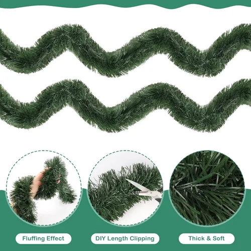 Miniatura 3 de Guirnalda de oropel de Navidad de 15,2 m, guirnalda metálica gruesa verde oscuro con diseño de torsión para árbol de Navidad, decoraciones