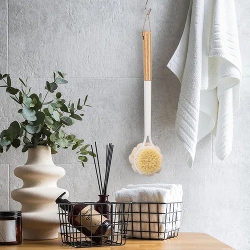 Miniatura 6 de BTYMS Cepillo de esponja de baño con mango largo para ducha de 17 pulgadas, cepillo exfoliante de doble cara, cepillo para el cuerpo de ducha