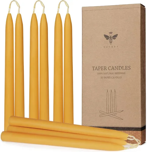 Miniatura 9 de DEYBBY - Juego de 2 velas cónicas de cera de abeja natural de 8 pulgadas, sin humo y sin goteo, para decoración de cena del hogar, regalo