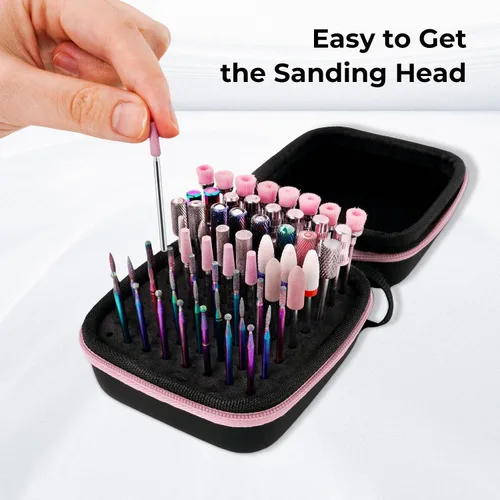 Miniatura 4 de Lavinda Juego de organizador para brocas de uñas rosa, estuche con 64 agujeros a prueba de polvo con espuma de alta densidad - Almacenamiento seguro
