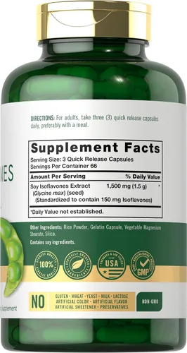 Miniatura 2 de Carlyle Isoflavonas de soja para mujeres y hombres 200 cápsulas Suplemento de extracto sin OMG, sin gluten
