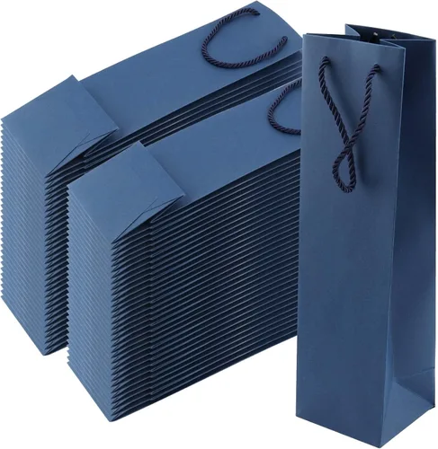 Miniatura 10 de SEUNMUK Paquete de 30 bolsas de regalo para botellas de vino rosa, 13.8 x 4.3 x 3.5 pulgadas, papel fuerte grueso de 250 GSM con asas para fiestas