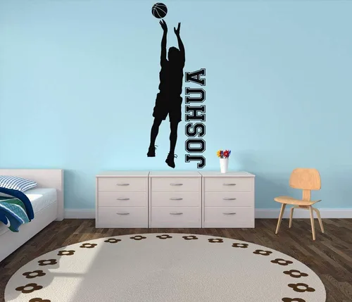 Miniatura 3 de Calcomanía de vinilo con nombre personalizado de baloncesto para niños
