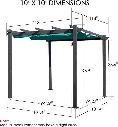 Miniatura 7 de Kozyard Morgan Pérgola Retráctil para Exteriores con Toldo de Sombra para Patio, Refugio de Pérgola de Aluminio para Patio Trasero, Terraza, Jardín