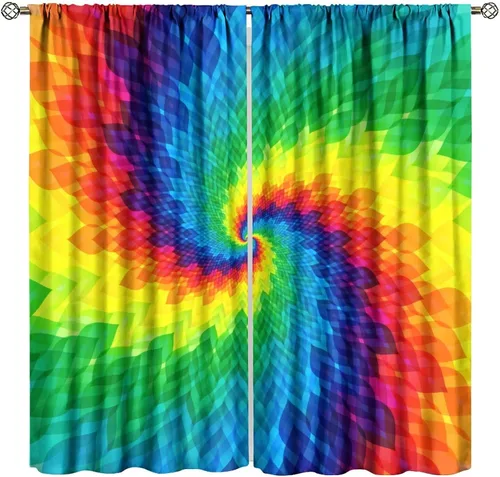 Miniatura 30 de Cortinas opacas abstractas de arco iris, pintura de color arcoíris con gotas, diseño gráfico creativo con bolsillo para barra, para sala de estar