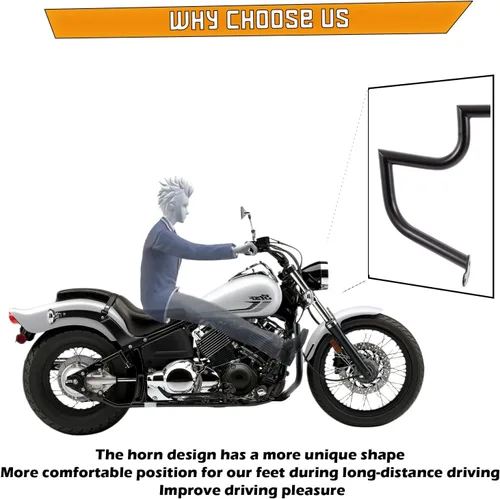 Miniatura 3 de Kinglemc Barra de Choque Protector de Motor Barra de Carretera para Yamaha VStar V-Star Dragstar XVS 400 650 (Negro)