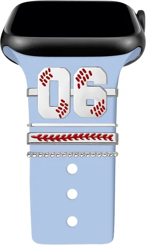 Miniatura 12 de Dijes de reloj de béisbol con números para niños de 00 a 30 atletas de números decorativos compatibles con accesorios de Apple Watch de 1.772 in