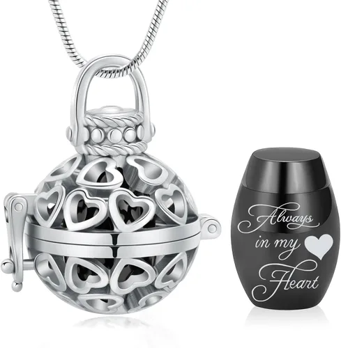 Yinplsmemory Cremation Jewelry Hollow Heart Urn Necklace for Ashes for Women Men with Always In My Heart Memorial Locket Pendant Keepsake Jar
