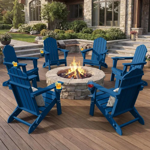 Miniatura 14 de Silla Adirondack plegable, silla Adirondack de HDPE con 2 soportes para tazas, sillas para fogatas al aire libre de fácil montaje para patio