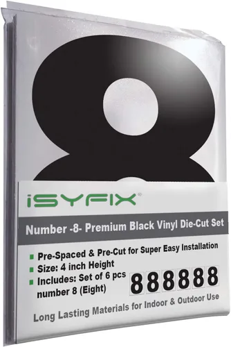 Miniatura 72 de iSYFIX Calcomanías de vinilo negro con el número 7 (siete), paquete de 6 calcomanías autoadhesivas de 7 pulgadas, calcomanías troqueladas y Negro