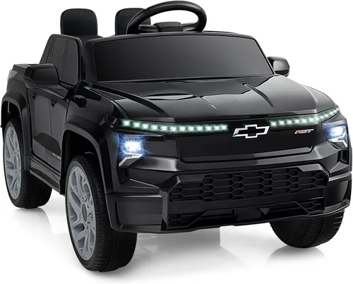 Costzon Vehículo para montar en coche, camión Chevrolet con licencia de 12 V, vehículos eléctricos para niños con control remoto, almacenamiento
