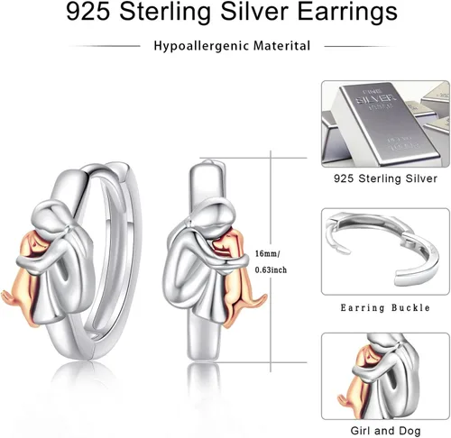 Miniatura 4 de Aretes de plata de ley 925 para perros, lindos aretes de perrito con diseño de animales, regalos de joyería para mujeres, niñas, amantes