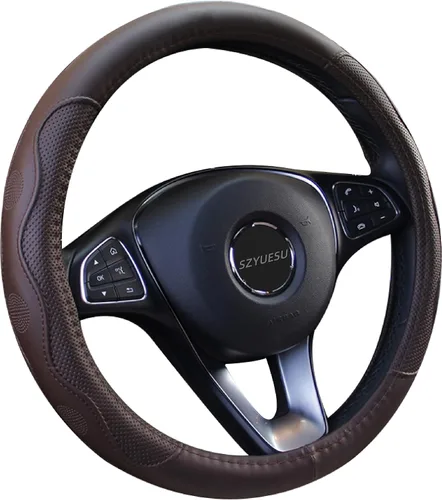 Miniatura 6 de Funda de cuero para volante de coche con forro antideslizante universal de 14.5-15 pulgadas (37-38 cm), protector de microfibra para automóvil