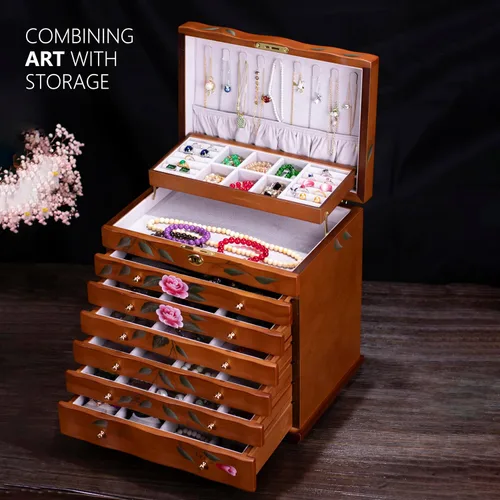 Miniatura 2 de Joyeros de madera pintados a mano para mujeres, caja grande de joyas y organizadores para colgar collares, organizador de joyas, caja