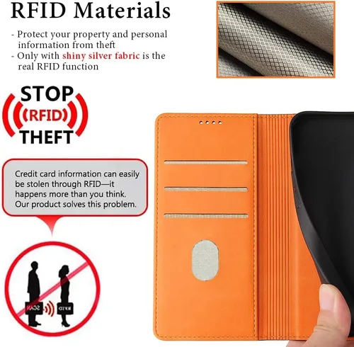 Miniatura 2 de Funda compatible con Samsung S22 Ultra, de piel auténtica, con bloqueo RFID, función atril, cierre magnético fuerte, ranuras para tarjetas