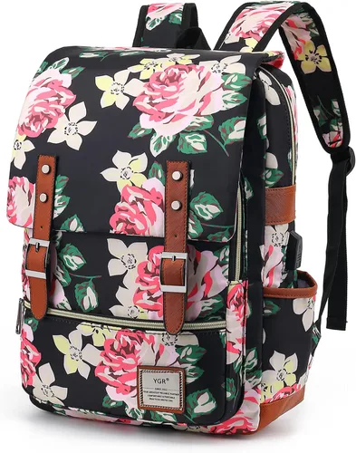 YGR - Mochila con estampado floral para laptop para mujeres, hembras, escuela, viaje, negocios, deportes al aire libre, oficina, trabajo