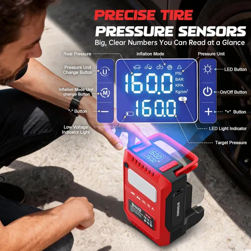 Miniatura 2 de DIYtoolifz Compresor de aire inalámbrico para inflador de neumáticos compatible con batería Milwaukee de 18 V (solo herramienta), bomba de aire