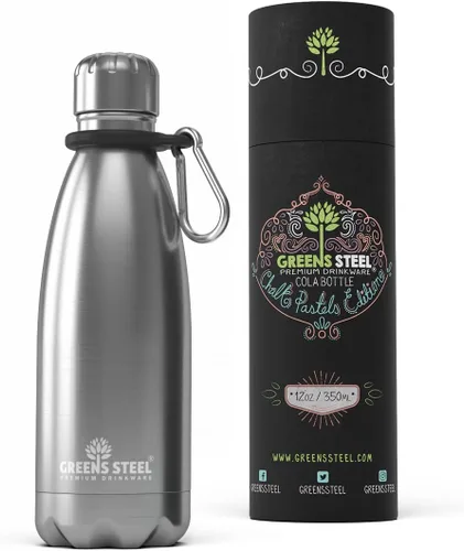 Miniatura 12 de Greens Steel Botella de agua de acero inoxidable, 17 onzas, color negro, doble pared aislada al vacío con tapa de rosca y a prueba de fugas, termo