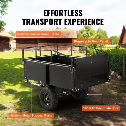 Miniatura 6 de VEVOR Remolque Resistente para ATV Carro de Descarga de Acero, 750 libras 15 Pies Cúbicos, Remolque Utilitario de Jardín Remolques de Patio con Negro