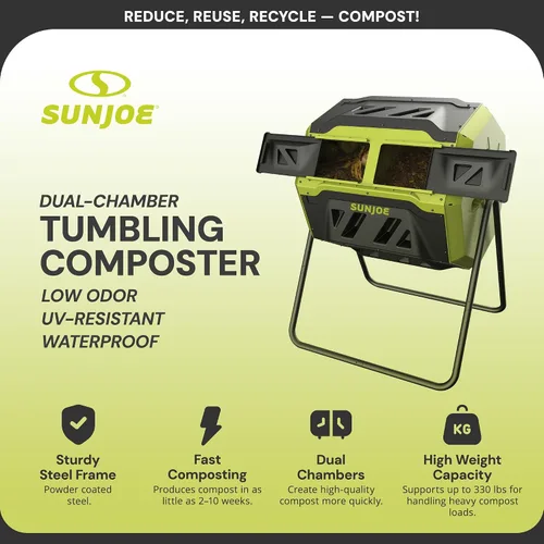 Miniatura 2 de Sun Joe SJ-CMPS1 - Contenedor de compostaje para exteriores con cámara dual de 360°, compostaje de 2 a 10 semanas, 42 galones, vaso de compostaje