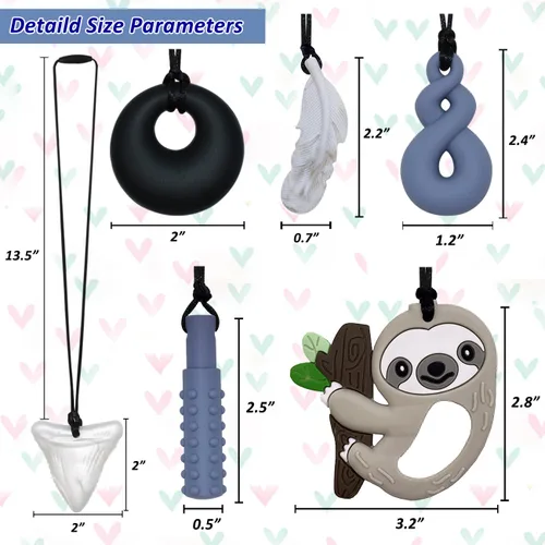Miniatura 2 de Collares masticables para niños sensoriales, paquete de 6 collares masticables de silicona para niños y niñas con TDAH autismo, ansiedad, juguetes