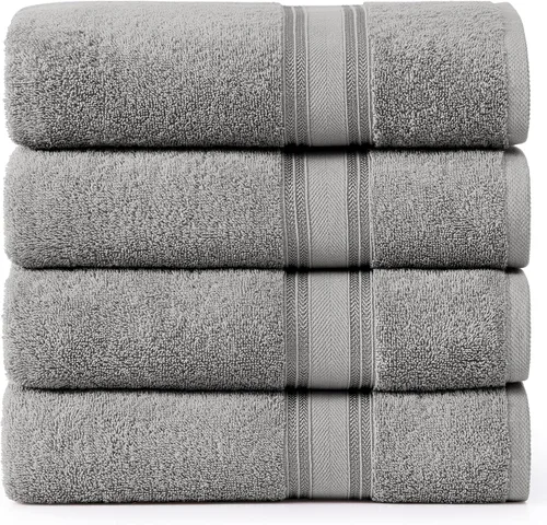 Lane Linen Juego de 4 toallas de baño de 100 % algodón (35 x 66 pulgadas), juego de toallas de baño extragrandes de algodón sin torsión, secado Gris