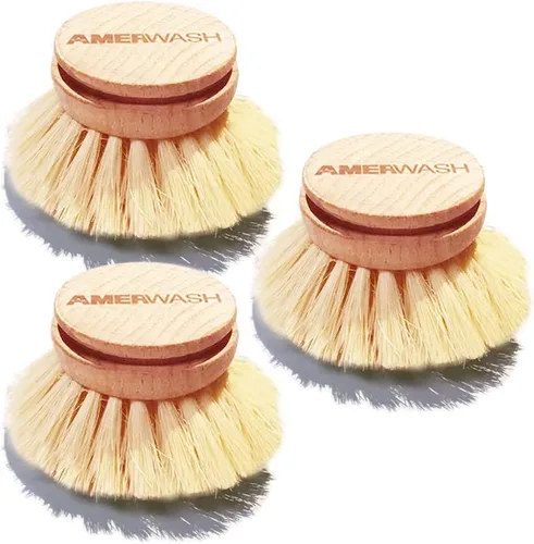 Miniatura 9 de AMERWASH PLUS Cepillo para platos con mango de madera, cepillo de cocina natural para platos, verduras, ollas y sartenes, limpiador de cerdas