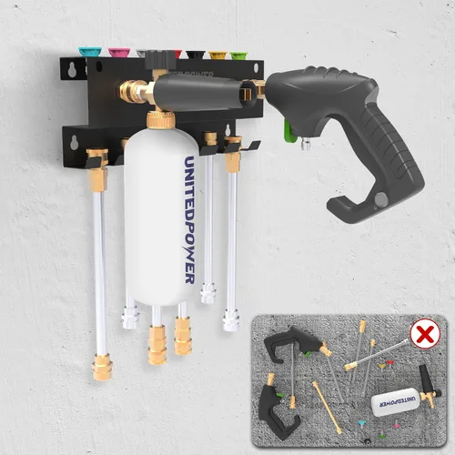 Miniatura 5 de UNITEDPOWER Soporte para pistola de lavado a presión, soporte de cañón de espuma para montaje en pared, estante de almacenamiento de herramientas