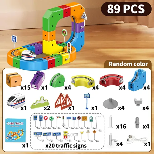 Miniatura 2 de Juego de Pista de Tren Eléctrico Magnético, Pistas de Carrera Flexibles Anti-Gravedad 3D con Tren Motorizado y Señales de Tráfico, Juguete