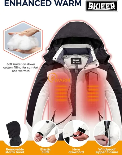 Miniatura 5 de Skieer Chaqueta de esquí impermeable para hombre, abrigo de snowboard de invierno con capucha, impermeable a prueba de viento