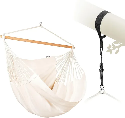 Miniatura 43 de La Siesta® XL King Habana - Hamaca colgante de algodón, para interiores y exteriores, silla colgante bohemia para dormitorio, patio, máximo 355