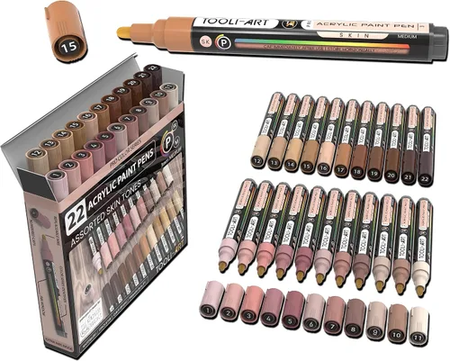 Miniatura 15 de TOOLI-ART Juego de 22 rotuladores de pintura acrílica, serie Pro Color, punta media de 0.118 pulgadas para pintura de roca, vidrio, tazas, madera