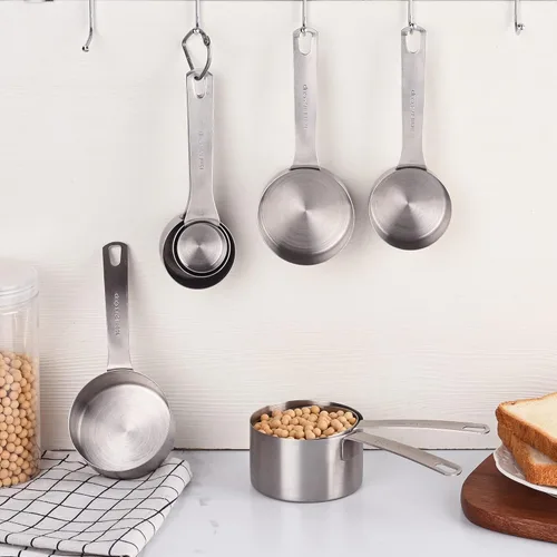 Miniatura 7 de Juego de tazas medidoras, juego de tazas medidoras de acero inoxidable 18/8 para hornear y cocina, taza métrica y de metal estadounidense
