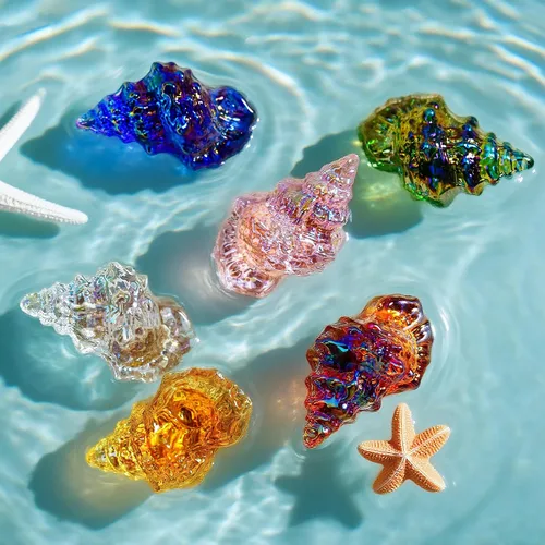 Miniatura 2 de H&D HYALINE & DORA Juego de 6 figuras de caracolas de cristal soplado, figuras coleccionables de animales marinos en miniatura, pequeñas estatuas